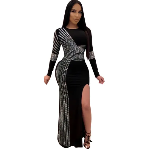 Silver Sequin Fashion High Split Club Dress Women Evening Dresses PQ8882A