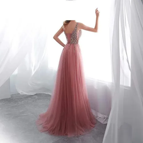 Pink Sequin Evening Party Dresses Sexy Women High Split Prom Dress PQYQ019