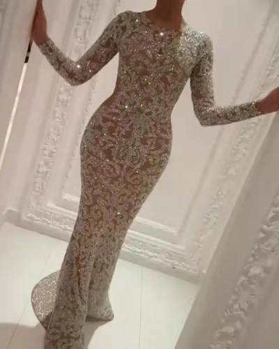 Grey Sexy Sequin Prom Dress Women Lace Evening Dresses PQ2043B