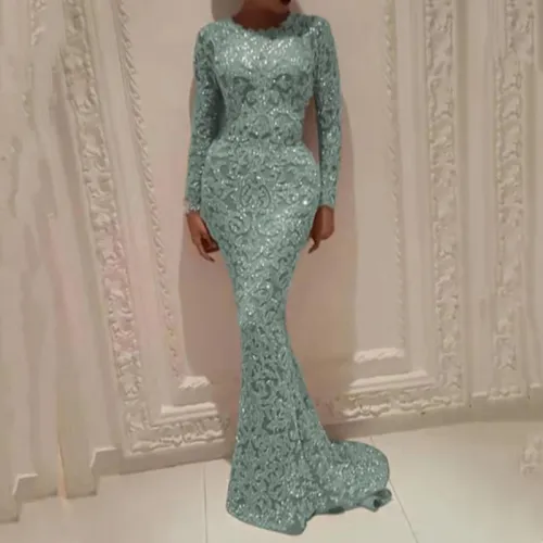 Grey Sexy Sequin Prom Dress Women Lace Evening Dresses PQ2043B