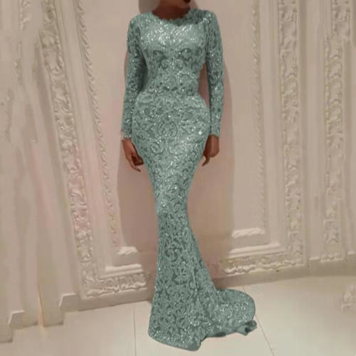 Grey Sexy Sequin Prom Dress Women Lace Evening Dresses PQ2043B