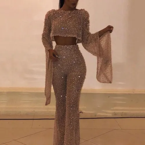 Women Fashion Sequined Club Wear Sexy Two Pieces Sets PQ3944
