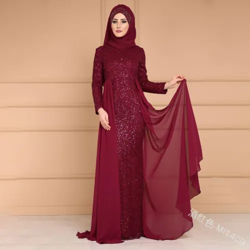 Elegant Muslim Dress Women Fashion Sequin Middle Eastern National Dresses PQ1409