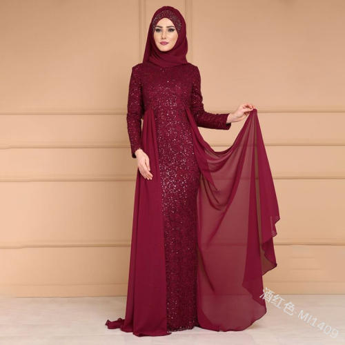 Elegant Muslim Dress Women Fashion Sequin Middle Eastern National Dresses PQ1409