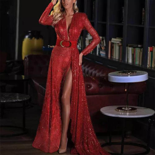 Women Elegant Sequin Evening Dresses Sexy Floor Length Cocktail Dress PQ8707