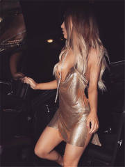 Gold Sequin Night Clubwear Women Sexy Backless Mini Dress PQ0141A