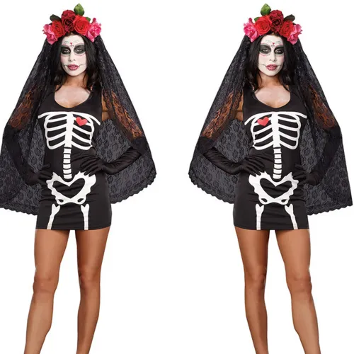 Horror Skeleton Costume Halloween Ghost Uniform Cosplay Dresses PQ808A