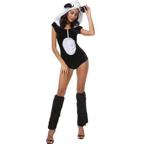 Sexy Cosplay Panda Costume Winter Faux Fur Animal Carnival Uniform PQ808