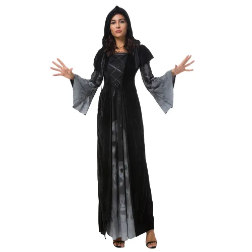Skull Print Witch Vampire Costume Queen Dress Halloween Costume PQ25856