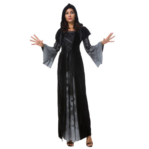 Skull Print Witch Vampire Costume Queen Dress Halloween Costume PQ25856