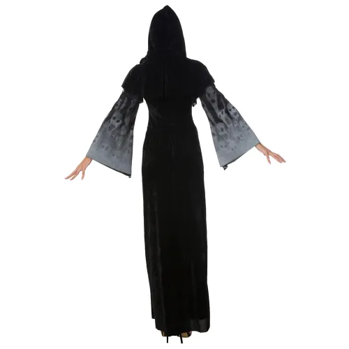 Skull Print Witch Vampire Costume Queen Dress Halloween Costume PQ25856