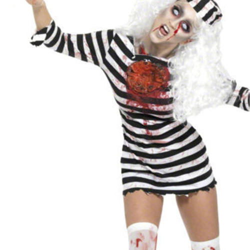 Halloween Criminal Fancy Dress Female Prisoner Cosplay Zombie Costume PQ80842