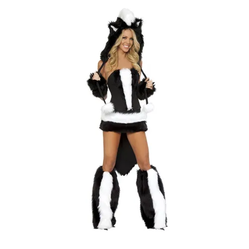 Sexy Cosplay Animal Costume Faux Fur Skunk Carnival Fancy Dress PQ80640