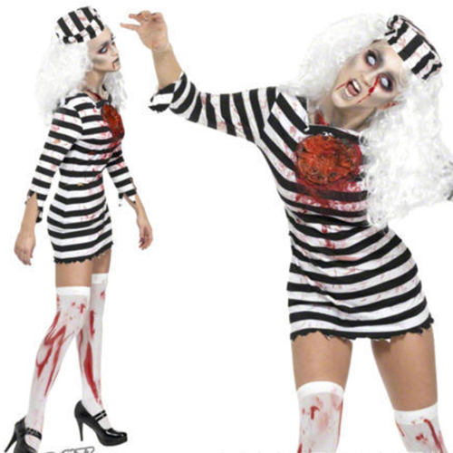 Halloween Criminal Fancy Dress Female Prisoner Cosplay Zombie Costume PQ80842
