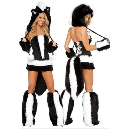 Sexy Cosplay Animal Costume Faux Fur Skunk Carnival Fancy Dress PQ80640
