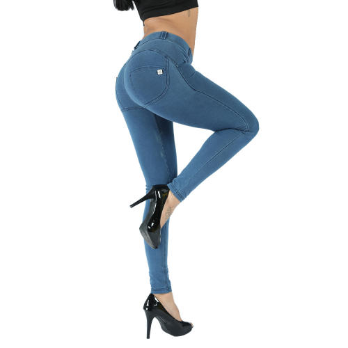 Original Factory Quality Black Mid Waist Bubble Butt Jeans PQANZ-27MWDDBlueJC