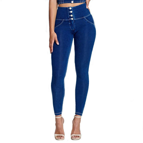 Original Factory Quality Dark Blue Front Button Hight Waist Jeans PQANZ-28HWWD-A