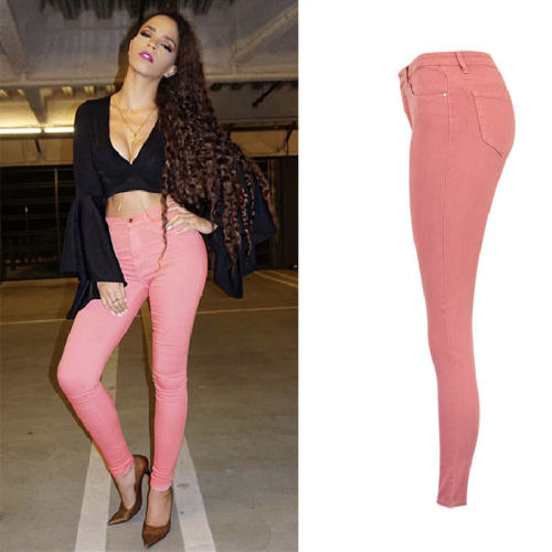 Pink Hight Waist Jeans For Women Skiny Denim Pants PQTOP6670