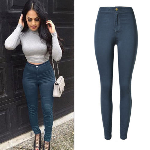 Grey Hight Waist Jeans For Women Skiny Pencil Denim Pants PQTOPAM01