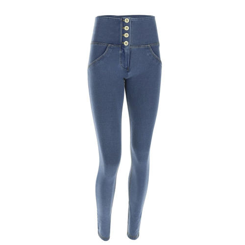 Original Factory Quality Light Blue Front Button Hight Waist Jeans PQANZ-28HWWD-B