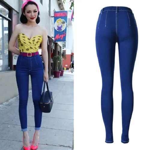 Blue Slim Hight Waist Jeans For Women Skinny Denim Pants PQTOP023