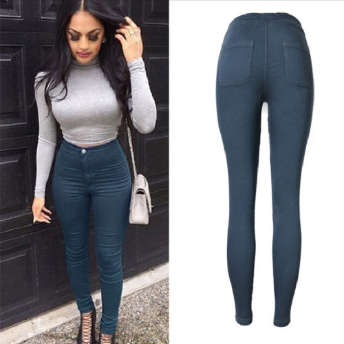 Grey Hight Waist Jeans For Women Skiny Pencil Denim Pants PQTOPAM01