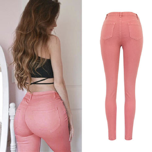Pink Hight Waist Jeans For Women Skiny Denim Pants PQTOP6670