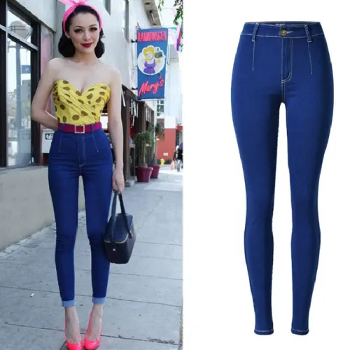 Blue Slim Hight Waist Jeans For Women Skinny Denim Pants PQTOP023