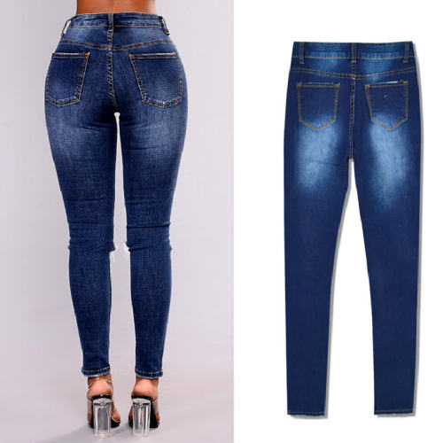 Dark Blue Pearl Denim Pants Skinny Hight Waist Jeans Women PQTOP408