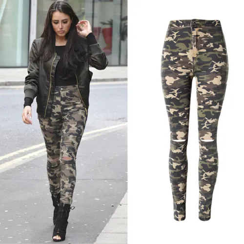 Camouflage Slim Hight Waist Jeans For Women Skinny Denim Pants PQTOP116