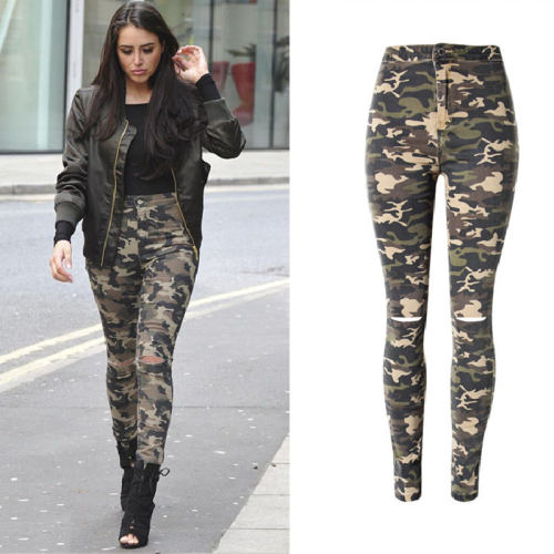 Camouflage Slim Hight Waist Jeans For Women Skinny Denim Pants PQTOP116