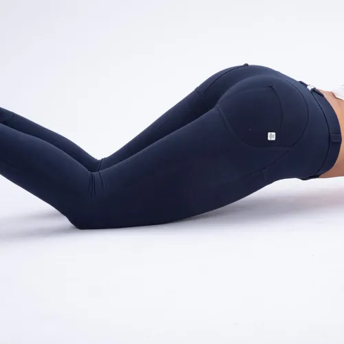 Original Factory Quality Dark Blue Mid Waist Bubble Butt Knit Pants PQANZ-MWDDK001A