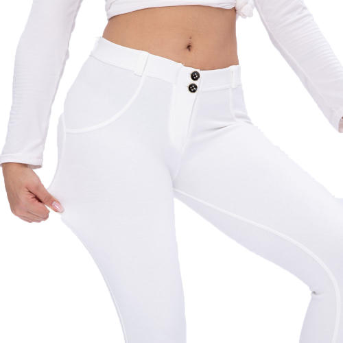 Original Factory Quality White Mid Waist Bubble Butt Knit Pants PQANZ-MWDDK001E