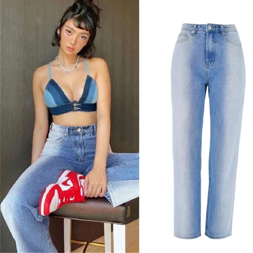 Gradient Denim Pants Hight Waist Loose Jeans For Women PQTOP6694