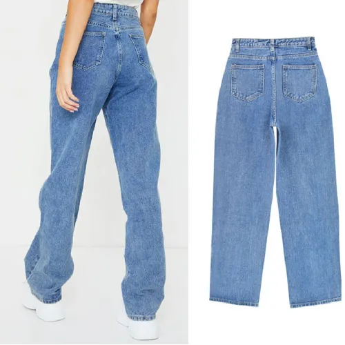 Light Blue Denim Pants Hight Waist Loose Jeans For Women PQTOP409A