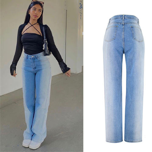 Gradient Denim Pants Hight Waist Loose Jeans For Women PQTOP6694