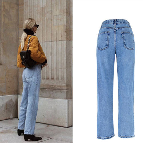 Blue Pencil Denim Pants Hight Waist Irregular Jeans Women PQTOP341