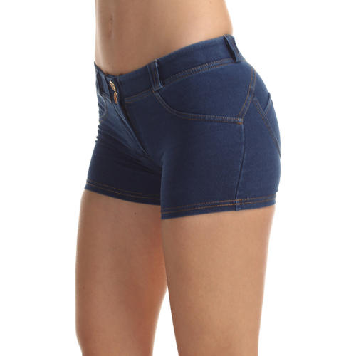 Dark Blue Mid Waist Bubble Butt Shorts Fitness Wear For Women PQF033A
