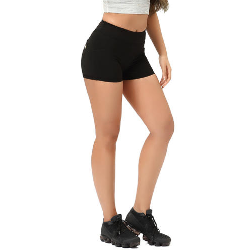 Black Mid Waist Fitness Shorts For Women Bubble Butt Sport Wear PQF122A