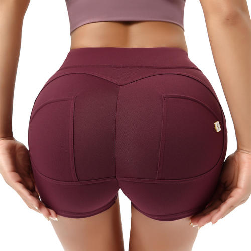 Purple Mid Waist Fitness Shorts For Women Bubble Butt Sport Wear PQF122C