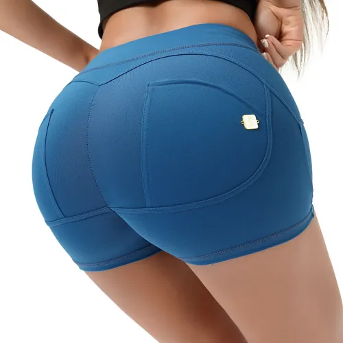 Blue Mid Waist Fitness Shorts For Women Bubble Butt Sport Wear PQF122B