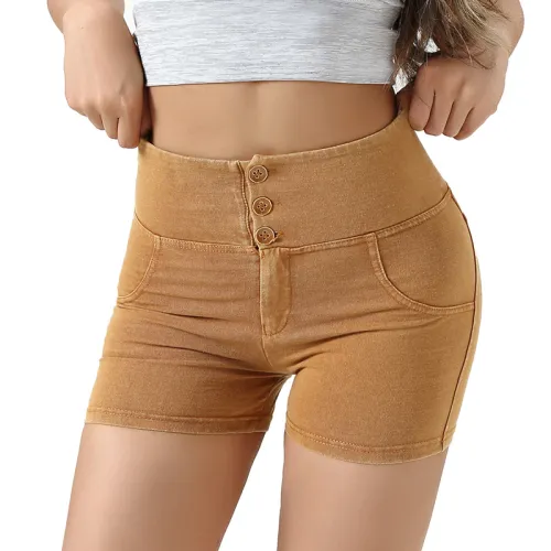 Yellow High Waist Fitness Wear For Women Bubble Butt Shorts PQF121D