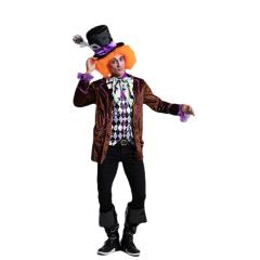 Men Alice in Wonderland Clown Costume Mad Hatter Magician Uniform PQA001