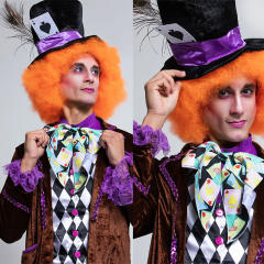 Men Alice in Wonderland Clown Costume Mad Hatter Magician Uniform PQA001