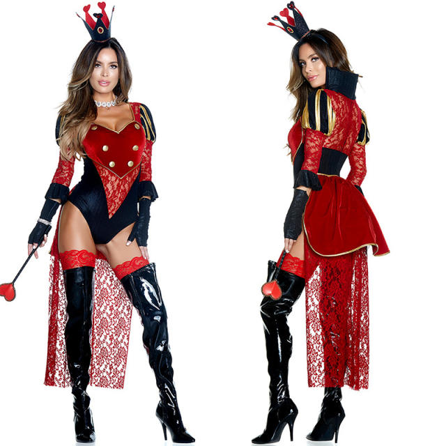 Carnival Poker Costume Halloween Cosplay Queen of Hearts Bodysuit PQ00020