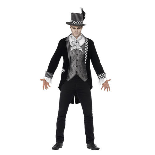 Men Mad Hatter Magician Uniform Alice in Wonderland Costume PQ008