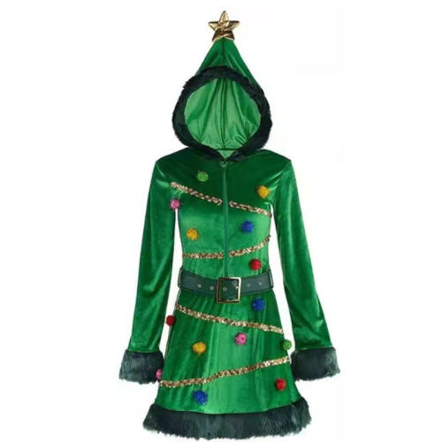 Christmas Tree Costume Women Santa Uniform Xmas Fancy Dress PQ6588