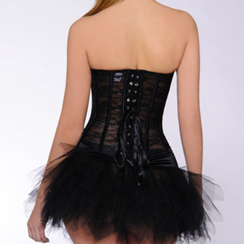 Black Lace Overbust Corset For Women Sexy Glue Bone Corselet PQH70A