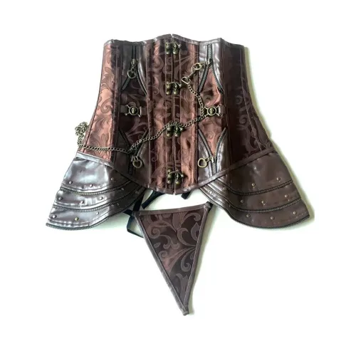 Brown Steampunk Overbust Corselet For Women Sexy Leather Corset PQ1042