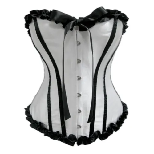 White Strip Overbust Corset For Women Sexy Glue Bone Bustiers PQ1030C